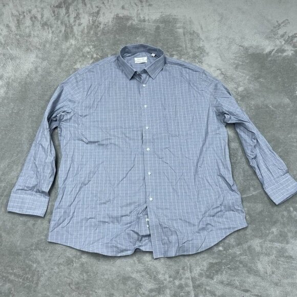 Calvin Klein Mens 2XL Blue Check Long Sleeve Button-Down Shirt a0065 - Picture 1 of 8